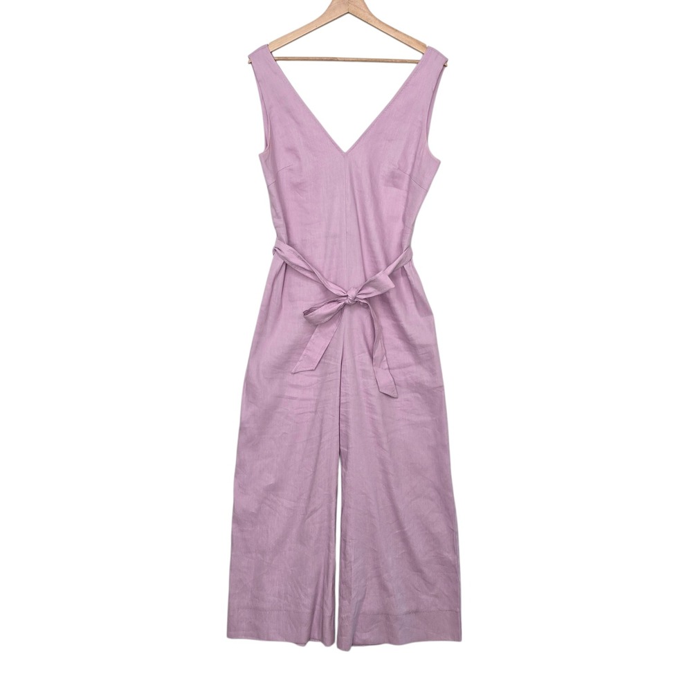 Antonio Melani Lavender Linen Blend Wide Leg V-Neck Belted Jumpsuit Womens 8